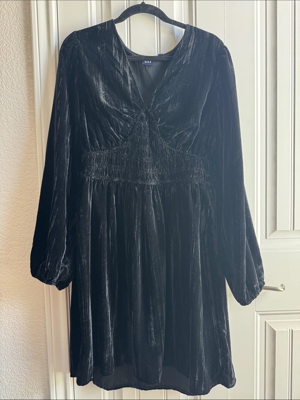Gap Black Velvet Long-Sleeve Empire Waist Dress